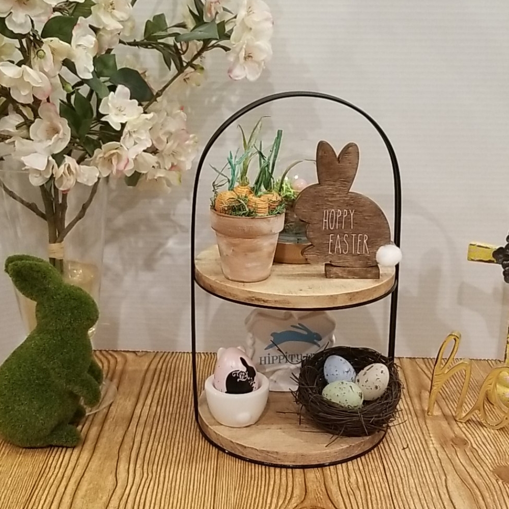 Two Tiered Easter Spring Themed Decor Pink